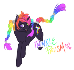 Size: 1192x1132 | Tagged: safe, artist:toastiepony, oc, oc only, species:pony, species:unicorn, braid, female, mare, pigtails, rainbow hair, solo, twinkle prism
