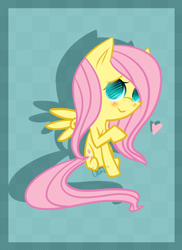 Size: 1024x1408 | Tagged: safe, artist:astrequin, character:fluttershy, :>, blushing, cute, female, heart, looking at you, raised hoof, shyabetes, smiling, solo, spread wings, wings