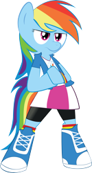 Size: 2255x4218 | Tagged: safe, artist:hoodie-stalker, character:rainbow dash, species:pony, bipedal, clothing, equestria girls outfit, female, hoodie, mare, shoes, simple background, skirt, sneakers, solo, standing, transparent background, wingless