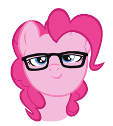 Size: 499x555 | Tagged: safe, artist:blackfeathr, character:pinkie pie, species:earth pony, species:pony, bust, female, glasses, hipster, looking at you, mare, photoshop, portrait, simple background, smiling, solo, transparent background