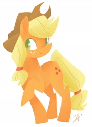 Size: 1280x1771 | Tagged: safe, artist:starrypon, character:applejack, female, raised hoof, simple background, solo