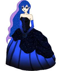 Size: 576x668 | Tagged: safe, artist:danteskitten, character:princess luna, clothing, dress, evening gloves, female, humanized, simple background, solo