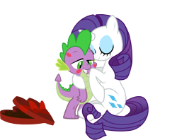 Size: 3144x2491 | Tagged: safe, artist:multiversecafe, character:rarity, character:spike, species:dragon, species:pony, species:unicorn, ship:sparity, g4, derp, female, high res, interspecies, kiss mark, kissing, male, mare, shipping, simple background, spikelove, straight, transparent background, vector