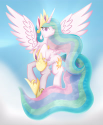 Size: 3944x4776 | Tagged: safe, artist:auveiss, character:princess celestia, cloud, cloudy, female, fluffy, looking at you, sky, solo