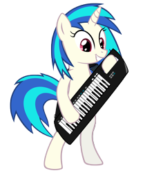 Size: 7000x8447 | Tagged: safe, artist:ninjamissendk, character:dj pon-3, character:vinyl scratch, species:pony, species:unicorn, absurd resolution, background pony, bipedal, female, hooves, horn, keyboard, keytar, mare, musical instrument, simple background, smiling, solo, teeth, transparent background, vector