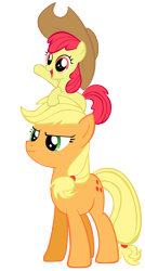 Size: 2686x5000 | Tagged: safe, artist:ninjamissendk, character:apple bloom, character:applejack, ponies riding ponies, simple background, transparent background, vector