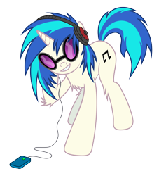 Size: 6000x6600 | Tagged: safe, artist:pikamander2, character:dj pon-3, character:vinyl scratch, species:pony, species:unicorn, absurd resolution, chest fluff, cutie mark, female, fluffy, hooves, horn, ipod, leg fluff, mare, mp3 player, music, simple background, smiling, solo, sunglasses, teeth, transparent background, vector