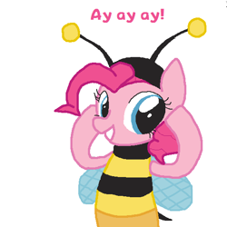 Size: 542x541 | Tagged: safe, artist:auraion, character:pinkie pie, species:earth pony, species:pony, bee, bipedal, bumblebee, bumblebee man, clothing, costume, cute, diapinkes, female, grin, looking at you, mare, simple background, smiling, solo, the simpsons, white background