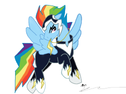 Size: 640x480 | Tagged: safe, artist:stagetechyart, character:rainbow dash, character:zapp, species:pegasus, species:pony, episode:power ponies, g4, my little pony: friendship is magic, rainbow blitz, rule 63, solo