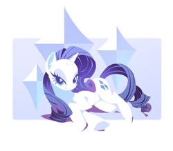 Size: 1000x875 | Tagged: safe, artist:yoh yoshinari, character:rarity, species:pony, species:unicorn, g4, abstract background, bedroom eyes, female, lineless, looking at you, mare, on side, smiling, solo