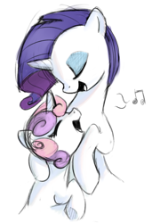 Size: 3000x4398 | Tagged: dead source, safe, artist:aaplepieeru, character:rarity, character:sweetie belle, best sisters, colored sketch, music notes, singing, sisters, sketch, sweetielove