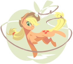 Size: 1000x875 | Tagged: safe, artist:yoh yoshinari, part of a set, character:applejack, species:earth pony, species:pony, g4, cutie mark background, female, jumping, lasso, lineless, looking at you, mare, solo, tail hold