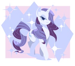 Size: 1000x875 | Tagged: safe, artist:yoh yoshinari, part of a set, character:rarity, species:pony, species:unicorn, g4, alternate hairstyle, cutie mark background, female, hair over one eye, lineless, mare, solo, walking
