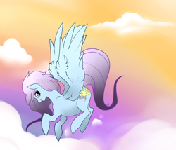 Size: 1280x1098 | Tagged: safe, artist:moosebeam, oc, oc only, species:pegasus, species:pony, cloud, cloudy, cute, female, flying, happy, looking at you, mare, open mouth, sky, smiling, solo, spread wings, wings