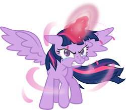 Size: 1265x1105 | Tagged: safe, artist:mangaka-girl, character:twilight sparkle, character:twilight sparkle (alicorn), species:alicorn, species:pony, angry, crying, female, glowing eyes, looking at you, magic, mare, rage, simple background, solo, spread wings, transparent background, vector, wings