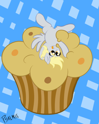 Size: 2000x2500 | Tagged: safe, artist:psalmie, character:derpy hooves, species:pegasus, species:pony, female, giant muffin, mare, muffin, solo, tongue out