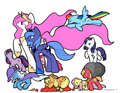 Size: 3216x2480 | Tagged: safe, artist:slightinsanity, character:applejack, character:big mcintosh, character:fluttershy, character:pinkie pie, character:princess celestia, character:princess luna, character:rainbow dash, character:rarity, character:tom, character:trixie, character:twilight sparkle, character:twilight sparkle (unicorn), species:alicorn, species:earth pony, species:pegasus, species:pony, species:unicorn, ship:fluttermac, apple, balancing, eyes closed, floppy ears, flying, hiding, high res, looking at you, male, mane six, peeking, pink-mane celestia, prone, raised hoof, raised leg, running, s1 luna, shipping, shy, simple background, size difference, sleeping, smiling, spread wings, stallion, straight, transparent background, wings
