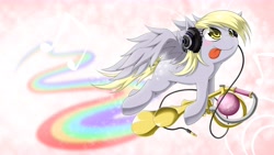 Size: 10000x5625 | Tagged: safe, artist:zaiyaki, character:derpy hooves, species:pegasus, species:pony, absurd resolution, female, mare, rainblower, team fortress 2, tongue out