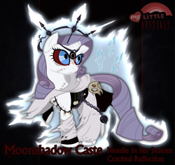 Size: 2480x2343 | Tagged: safe, artist:rhanite, character:rarity, species:pony, species:unicorn, abyssal exalted, anima banner, black background, crossover, exalted, female, high res, mare, rags, simple background, solo, stitches