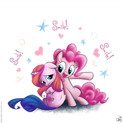 Size: 1360x1360 | Tagged: safe, artist:olegsavoskin, character:pinkie pie, character:rarity (g3), g3, crying, duo, g3 to g4, generation leap, smile smile smile