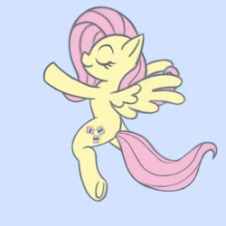 Size: 700x700 | Tagged: safe, artist:phoenix-conrad, character:fluttershy, species:pegasus, species:pony, eyes closed, female, hooves out, mare, simple background, smiling, solo, spread wings, three quarter view, underhoof, wings