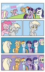 Size: 800x1257 | Tagged: safe, artist:blubhead, character:applejack, character:derpy hooves, character:fluttershy, character:pinkie pie, character:rainbow dash, character:rarity, character:twilight sparkle, species:pegasus, species:pony, comic, female, mane six, mare, missing cutie mark, underp