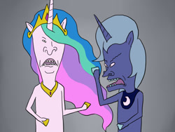 Size: 720x540 | Tagged: safe, artist:blubhead, character:princess celestia, character:princess luna, species:pony, beavis and butthead, bipedal, crossover, fusion, royal sisters, s1 luna
