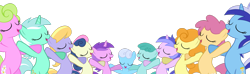 Size: 1600x473 | Tagged: safe, artist:pikamander2, character:amethyst star, character:bon bon, character:carrot top, character:cloud kicker, character:daisy, character:dizzy twister, character:golden harvest, character:lyra heartstrings, character:minuette, character:orange swirl, character:sea swirl, character:shoeshine, character:spring melody, character:sprinkle medley, character:sweetie drops, species:earth pony, species:pony, species:unicorn, background pony, female, mare