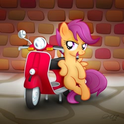 Size: 2000x2000 | Tagged: safe, artist:dcpip, character:scootaloo, species:pegasus, species:pony, g4, female, filly, high res, leaning, moped, solo, vespa