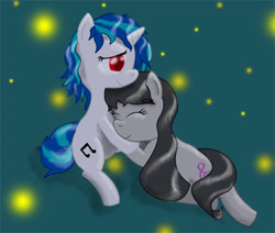 Size: 400x339 | Tagged: safe, artist:gimpcowking, character:dj pon-3, character:octavia melody, character:vinyl scratch, ship:scratchtavia, female, lesbian, messy mane, shipping