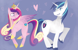 Size: 1280x825 | Tagged: safe, artist:starrypon, character:princess cadance, character:shining armor, female, heart, male, straight