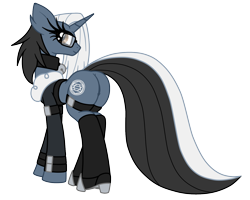 Size: 1500x1200 | Tagged: safe, artist:raver1357, oc, oc only, oc:silver romance, species:pony, species:unicorn, bell, bell collar, butt, buttcrack, collar, digital art, female, glasses, looking back, mare, plot, simple background, solo, transparent background, vector