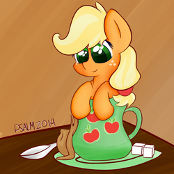 Size: 4000x4000 | Tagged: safe, artist:psalmie, character:applejack, cup, female, solo, sugarcube