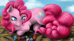 Size: 1920x1080 | Tagged: safe, artist:robbergon, character:pinkie pie, female, rock candy necklace, solo