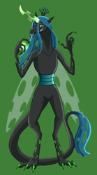 Size: 451x809 | Tagged: safe, artist:weirdofish, character:queen chrysalis, species:dragon, dragoness, dragonified, dragonlis, female, green background, looking at you, simple background, smirk, solo, species swap