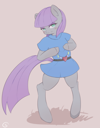 Size: 800x1025 | Tagged: safe, artist:ostuffles, character:maud pie, species:pony, bipedal, blushing, cute, female, maudabetes, rock candy necklace, semi-anthro, simple background, solo, standing