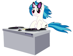 Size: 4833x3733 | Tagged: safe, artist:nianara, character:dj pon-3, character:vinyl scratch, species:pony, species:unicorn, cutie mark, female, hooves, horn, mare, simple background, smiling, solo, sunglasses, teeth, transparent background, turntable, vector
