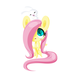 Size: 1000x1000 | Tagged: safe, artist:sweettots, character:angel bunny, character:fluttershy, :<, :o, blushing, chibi, cute, eyes closed, impossibly large ears, looking up, simple background, smiling, transparent background