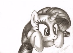 Size: 3441x2509 | Tagged: safe, artist:megaphonnic, character:rarity, female, high res, monochrome, solo, traditional art