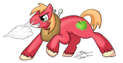 Size: 900x465 | Tagged: safe, artist:b0nbon, character:big mcintosh, species:earth pony, species:pony, action pose, grin, male, simple background, stallion, transparent background, unshorn fetlocks