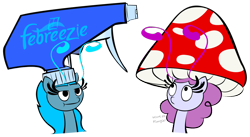 Size: 1290x708 | Tagged: safe, artist:cogweaver, character:breezette, species:breezies, clothing, febreezie, febreze, hat, mushroom hat