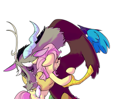 Size: 1923x1531 | Tagged: safe, artist:precosiouschild, character:discord, character:fluttershy, species:draconequus, species:pegasus, species:pony, episode:twilight's kingdom, g4, my little pony: friendship is magic, comforting, crying, cute, discute, hug, sad, sadorable, shyabetes