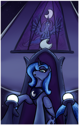 Size: 632x1008 | Tagged: safe, artist:brainedbysaucepans, character:princess luna, female, low angle, s1 luna, solo, throne, throne room