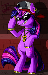 Size: 600x945 | Tagged: safe, artist:cobracookies, character:twilight sparkle, chav, gangsta, gangster, sunglasses