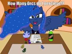 Size: 800x600 | Tagged: safe, artist:gimpcowking, character:princess luna, female, pun, solo, tabletop gaming