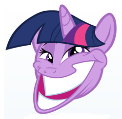 Size: 488x479 | Tagged: safe, artist:mikesouthmoor, character:twilight sparkle, cropped, faec, female, hoers, meme, reaction image, simple background, solo, trollface, white background