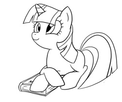 Size: 600x502 | Tagged: safe, artist:pavagat, character:twilight sparkle, book, female, lineart, monochrome, solo