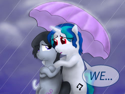 Size: 800x600 | Tagged: safe, artist:gimpcowking, character:dj pon-3, character:octavia melody, character:vinyl scratch, ship:scratchtavia, female, lesbian, rain, shipping, wet mane