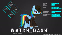 Size: 1920x1080 | Tagged: safe, artist:djthunderbolt, character:rainbow dash, aiden pearce, cosplay, crossover, female, solo, wallpaper, watch dogs