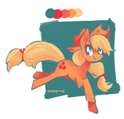 Size: 900x860 | Tagged: safe, artist:starrypon, character:applejack, color palette, female, graceful, jumping, limited palette, looking at you, smiling, solo